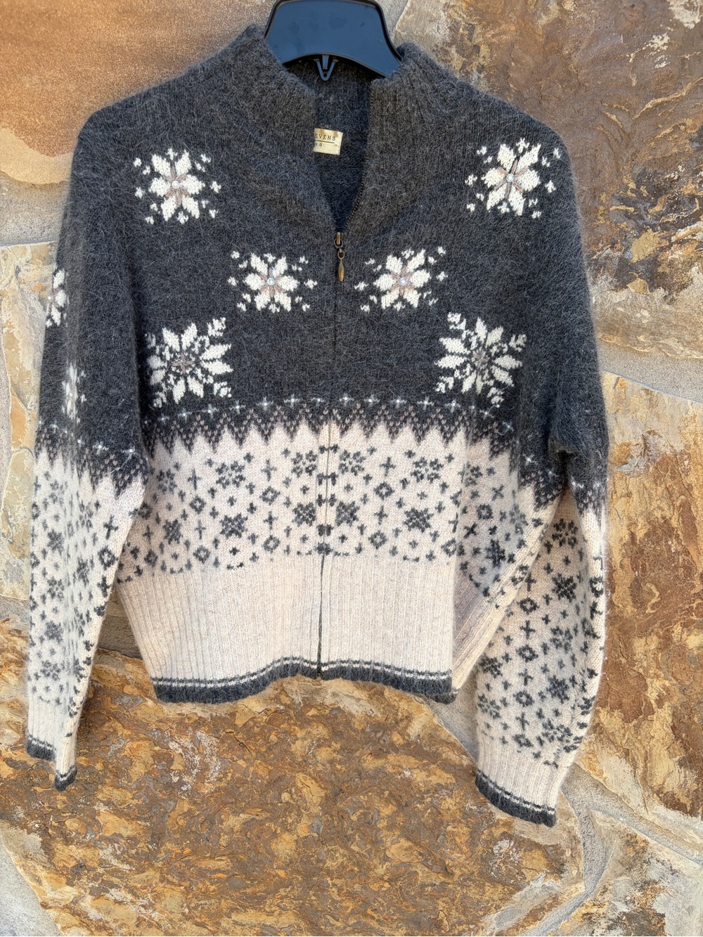 Vintage Y2K Valerie Stevens Lambswool Angora Fair Isle Full Zip Cardigan Sweater